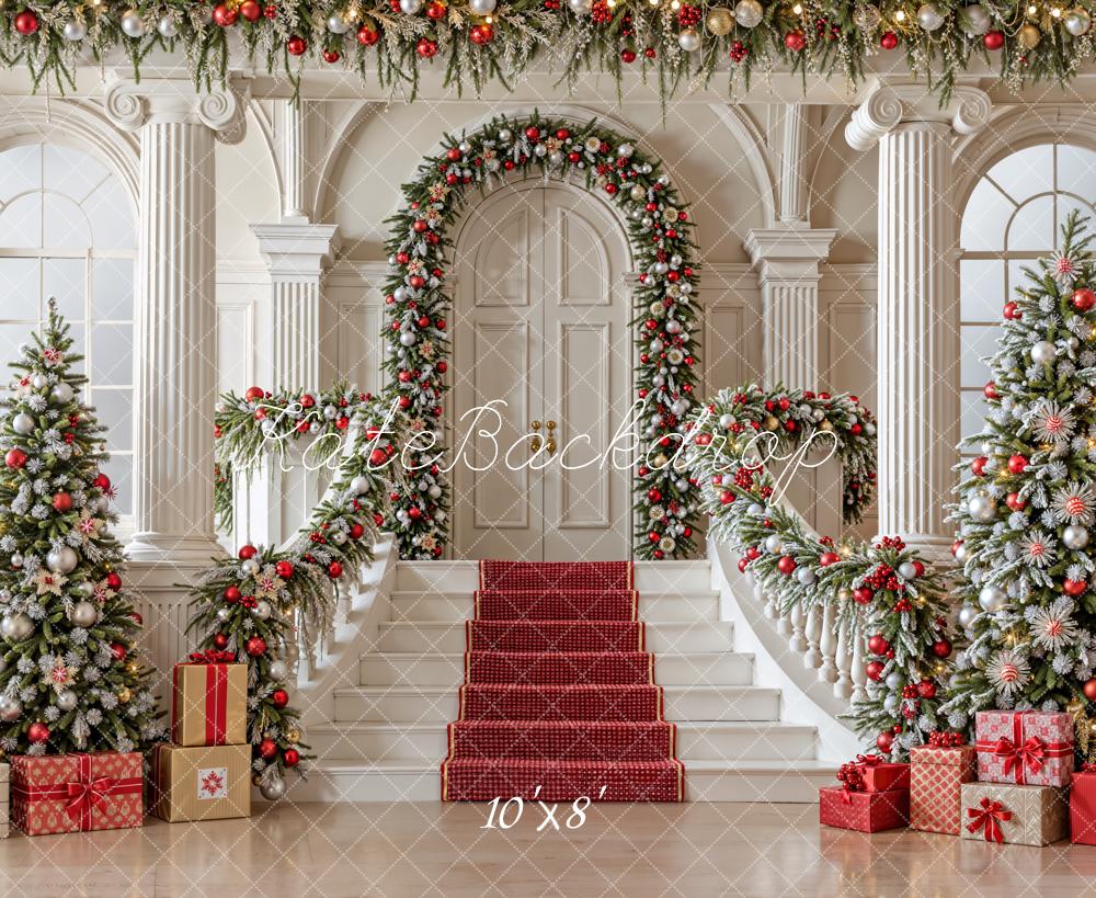 Kate Noël Escalier Sapins Cadeaux Toile de fond en Laine conçue par Emetselch - Kate Backdrop FR