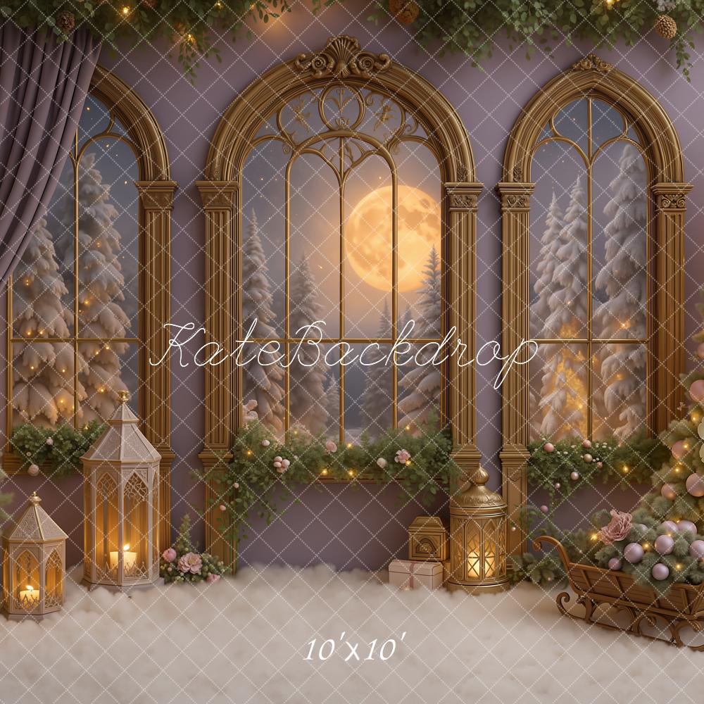 Kate Noël Arbres Fenêtres Lune Fleurs Toile de fond conçue par Ashley Paul - Kate Backdrop FR