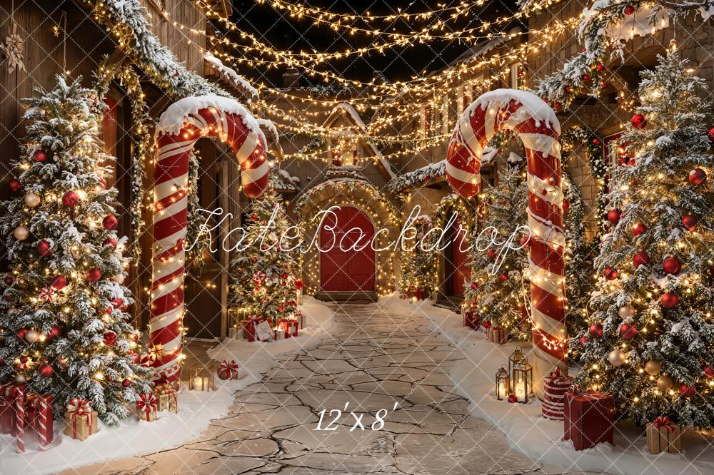 Kate Noël Rue Bonbons Lumière Sapins Toile de fond conçue par Emetselch - Kate Backdrop FR
