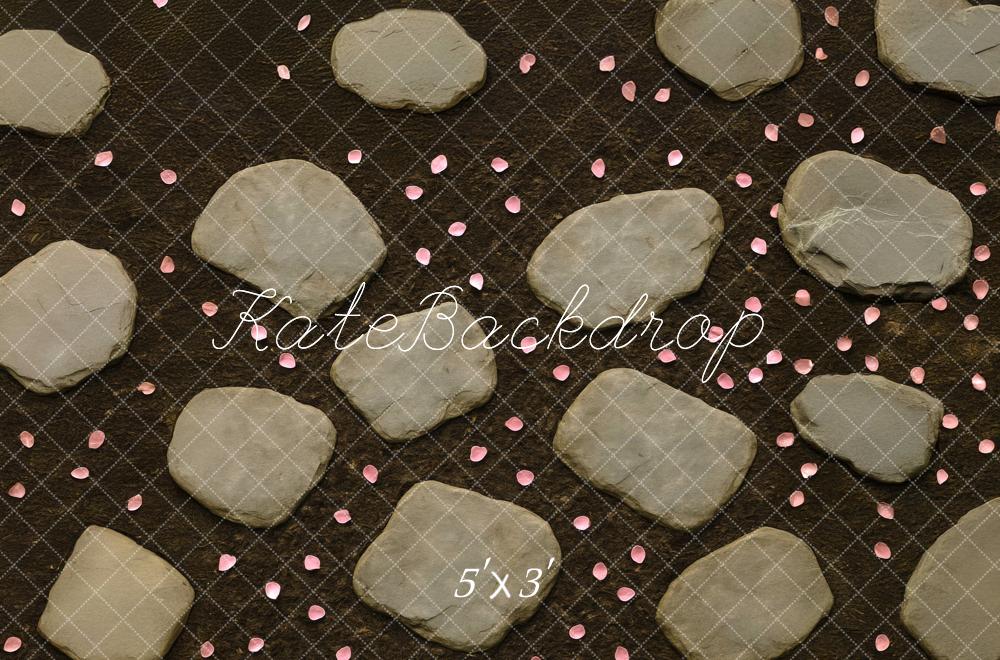 Kate Pierres Marron Pétales Sol Toile de fond conçue par Mini MakeBelieve - Kate Backdrop FR