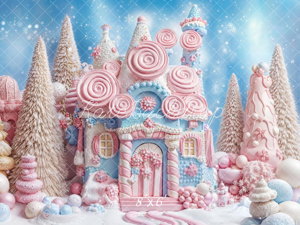 Kate Noël Maison Bonbons Hiver Neige Toile de fond conçue par Emetselch - Kate Backdrop FR
