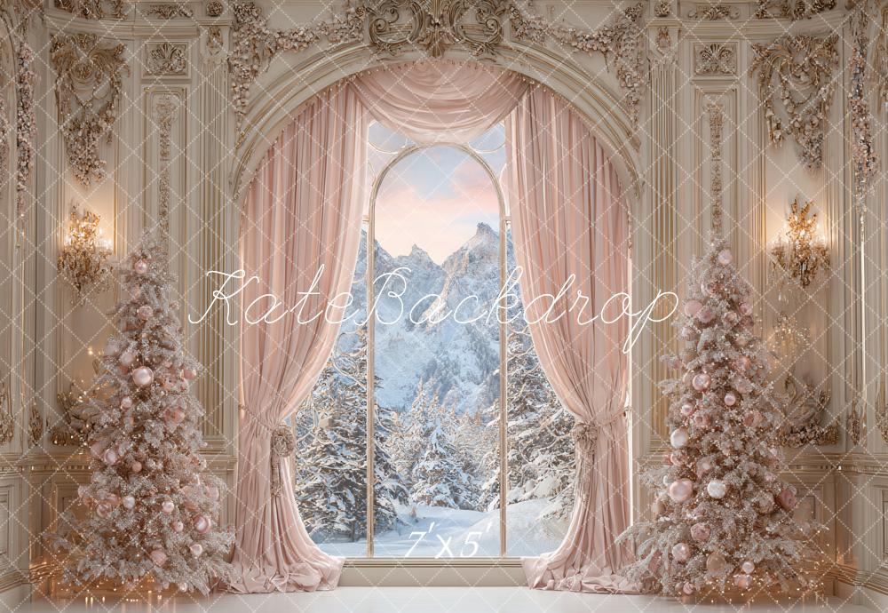 Kate Noël Fenêtre Rideaux Arbres Vintage Toile de fond conçue par Ashley Paul - Kate Backdrop FR