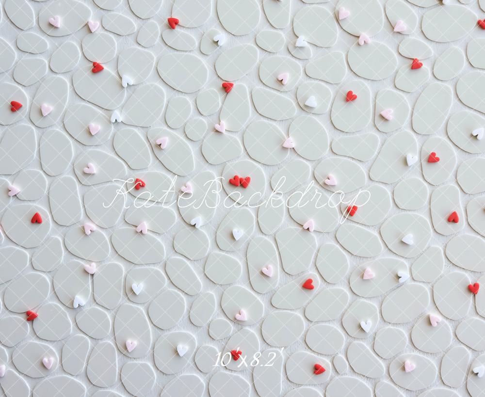 Kate Cœurs Pierre Blanc Rouge Sol Toile de fond conçue par Mini MakeBelieve