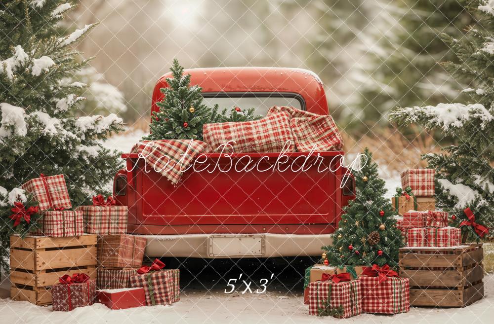 Kate Noël Camion Rouge Cadeaux Sapins Toile de fond conçue par Emetselch - Kate Backdrop FR