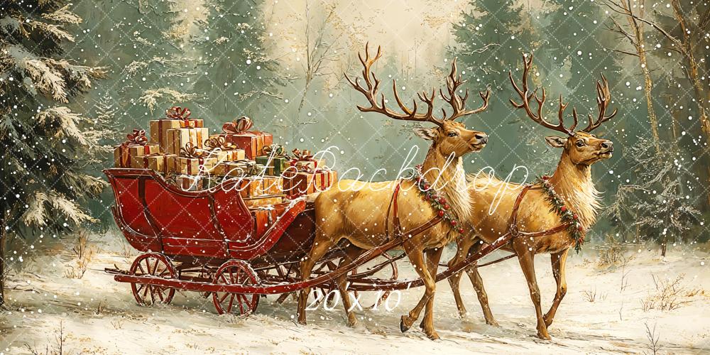 Kate Noël Rennes Traîneau Forêt Neige Toile de fond conçue par Emetselch - Kate Backdrop FR