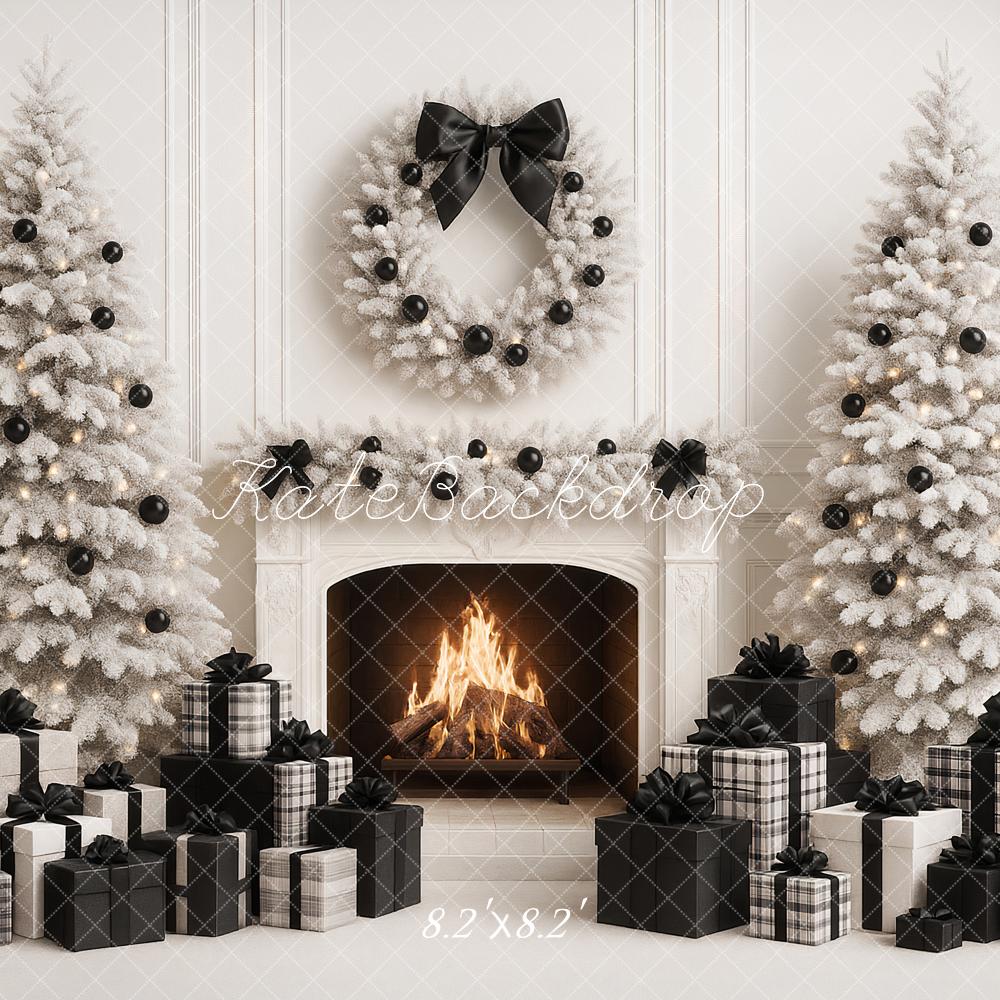 Kate Noël Sapins Cadeaux Cheminée Toile de fond conçue par Ashley Paul - Kate Backdrop FR