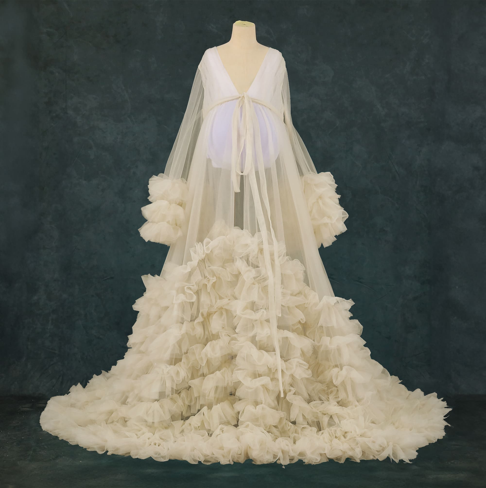 Kate Col en V Maille Manche mi-longue Longue Robe de Grossesse pour Séance Photo - Kate Backdrop FR