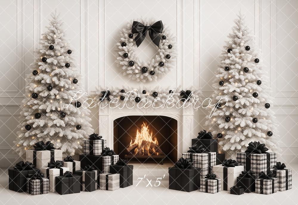 Kate Noël Sapins Cadeaux Cheminée Toile de fond conçue par Ashley Paul - Kate Backdrop FR