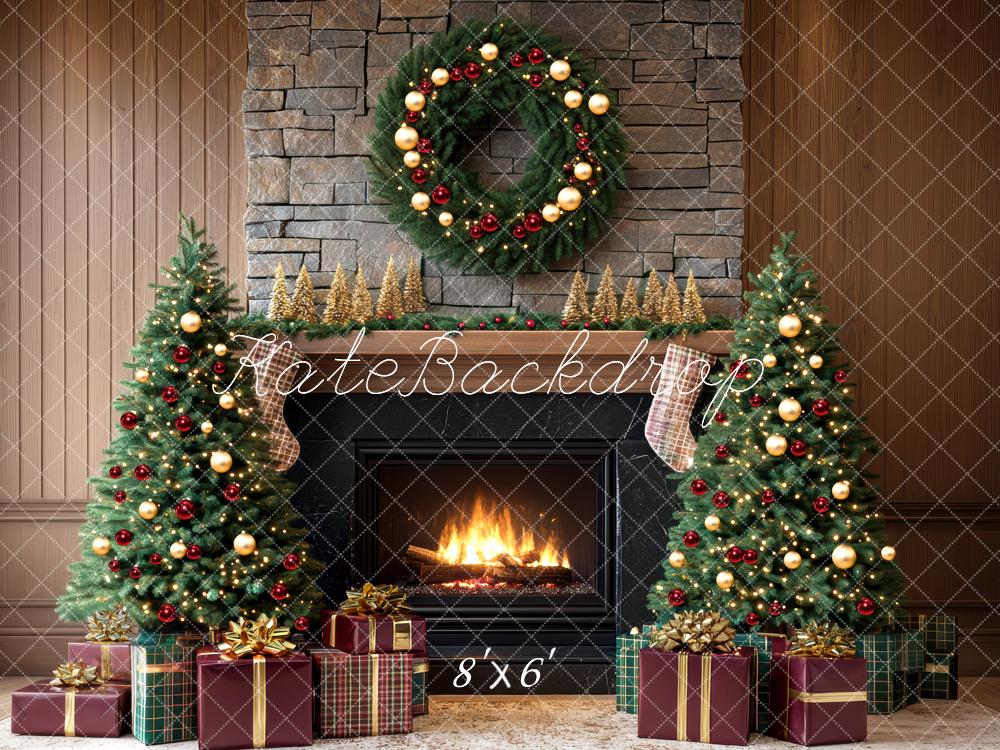 Kate Noël Cheminée Cadeaux Marron Toile de fond conçue par Mini MakeBelieve - Kate Backdrop FR