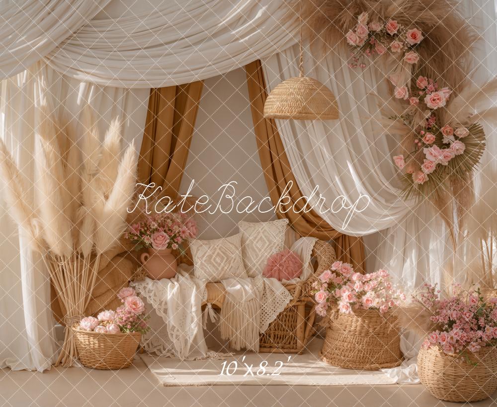Kate Bohème Fleurs Rideaux Pampas Toile de fond conçue par Emetselch