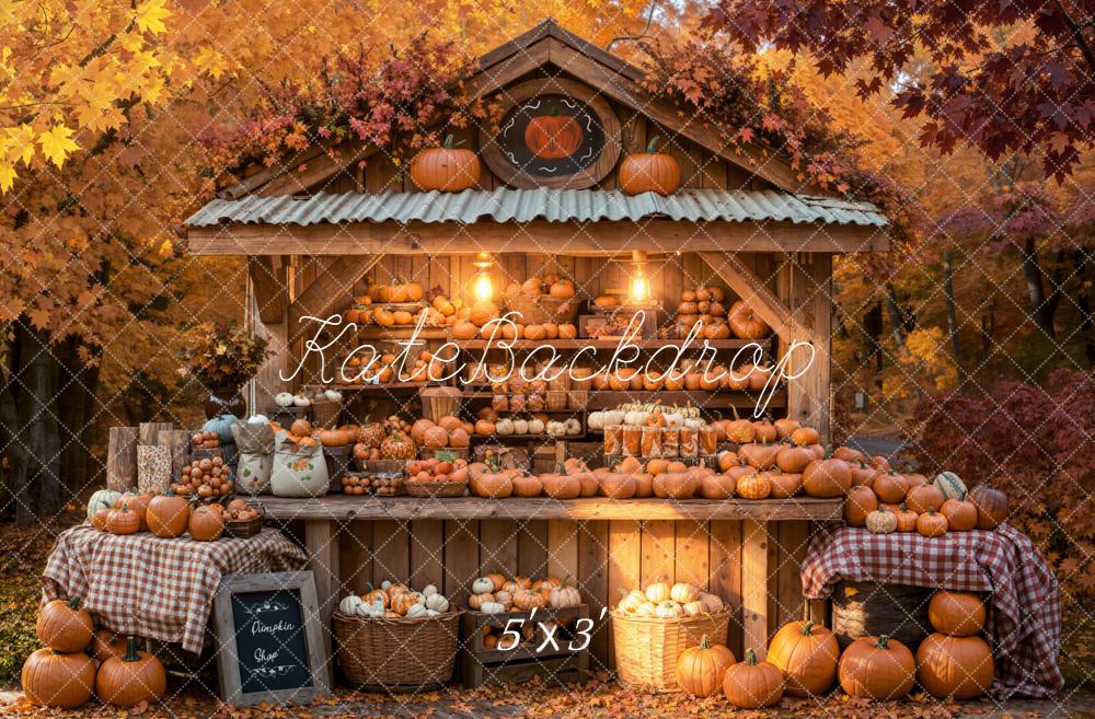 Kate Automne Citrouilles Marché Stand Bois Toile de fond conçue par Emetselch