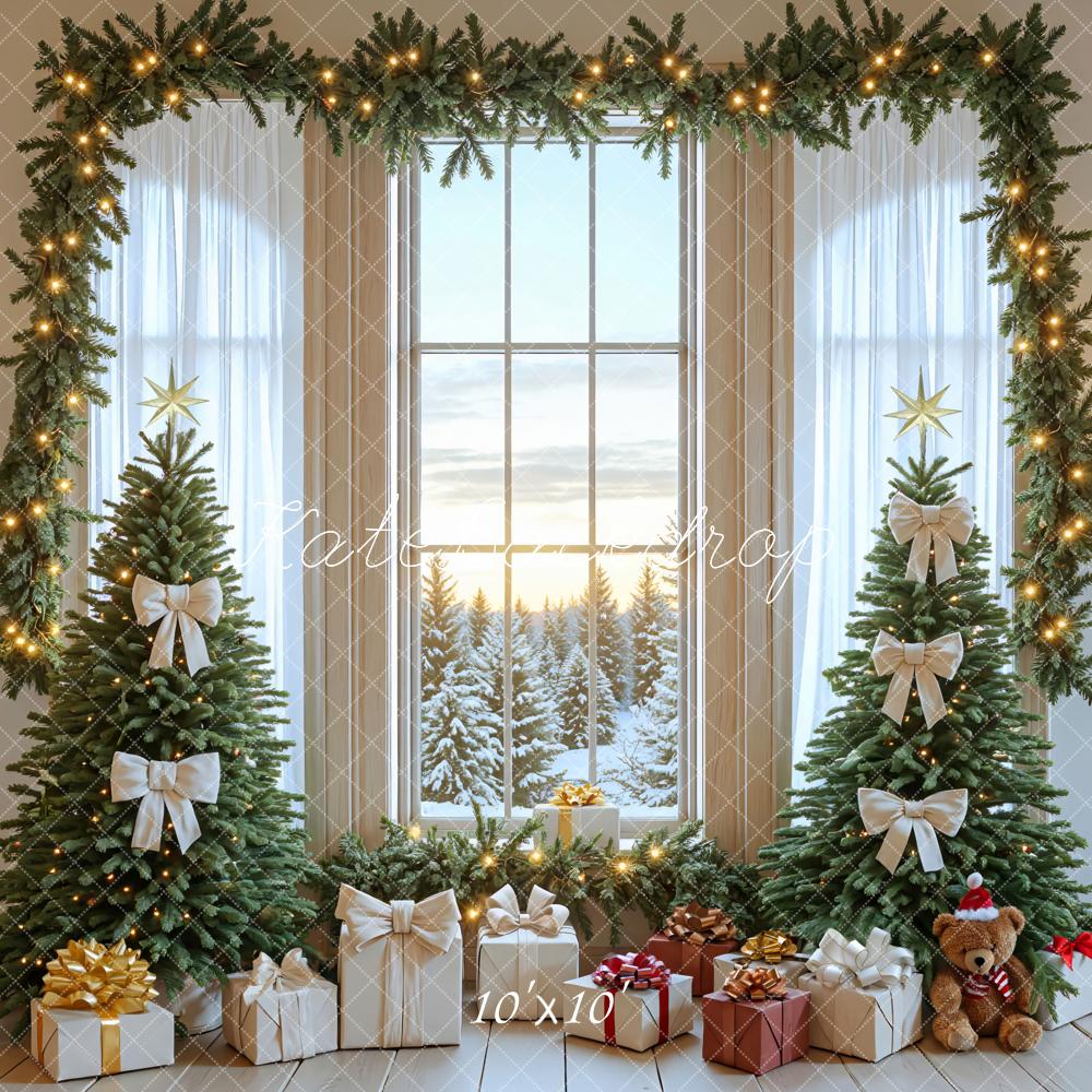 Kate Noël Fenêtre Arbres Cadeaux Blanc Toile de fond conçue par Mini MakeBelieve - Kate Backdrop FR