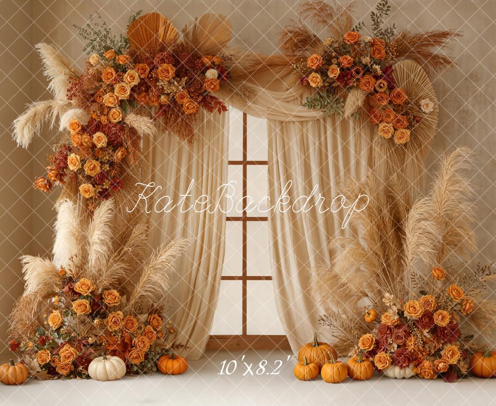Kate Automne Fleurs Pampas Citrouilles Toile de fond conçue par Emetselch - Kate Backdrop FR