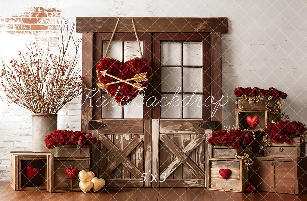 Kate La Saint Valentin Roses Coeur Bois Toile de fond conçue par Emetselch