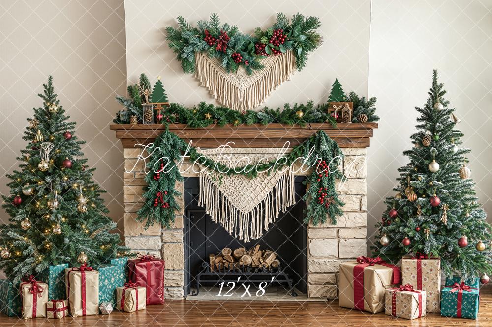 Kate Noël Cheminée Sapins Toile de fond en Laine conçue par Emetselch