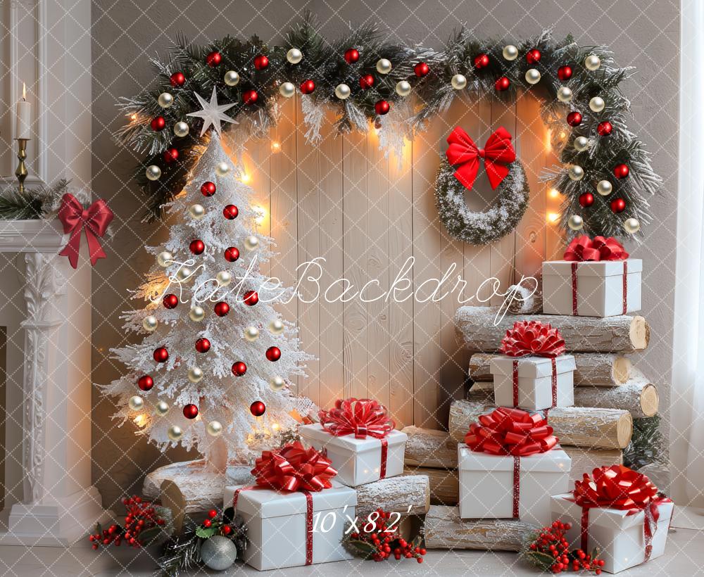 Kate Noël Arbre Blanc Cadeaux Lumière Toile de fond conçue par Mini MakeBelieve - Kate Backdrop FR