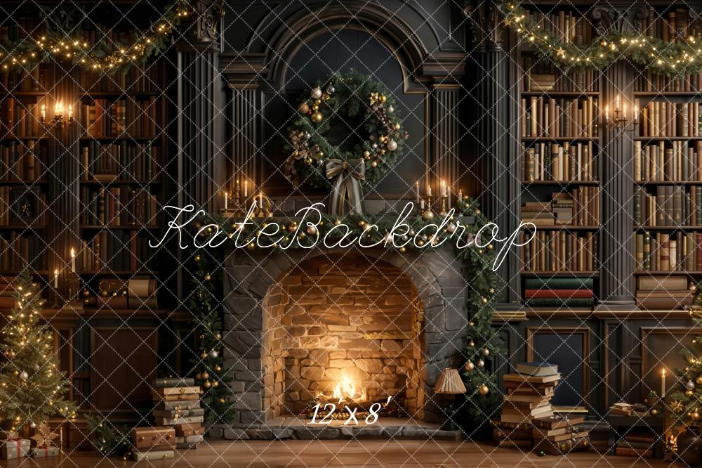 Kate Noël Cheminée Livres Sapin Toile de fond en Laine conçue par Emetselch - Kate Backdrop FR