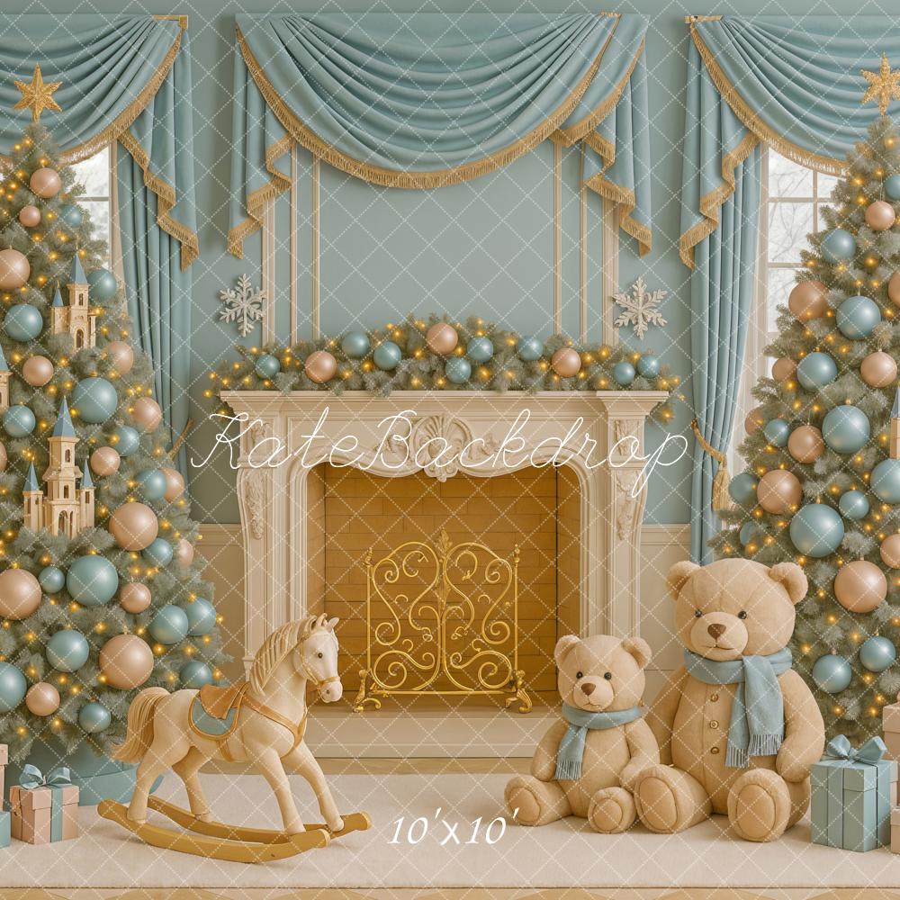 Kate Noël Sapins Ours Cheminée Cadeaux Toile de fond conçue par Ashley Paul