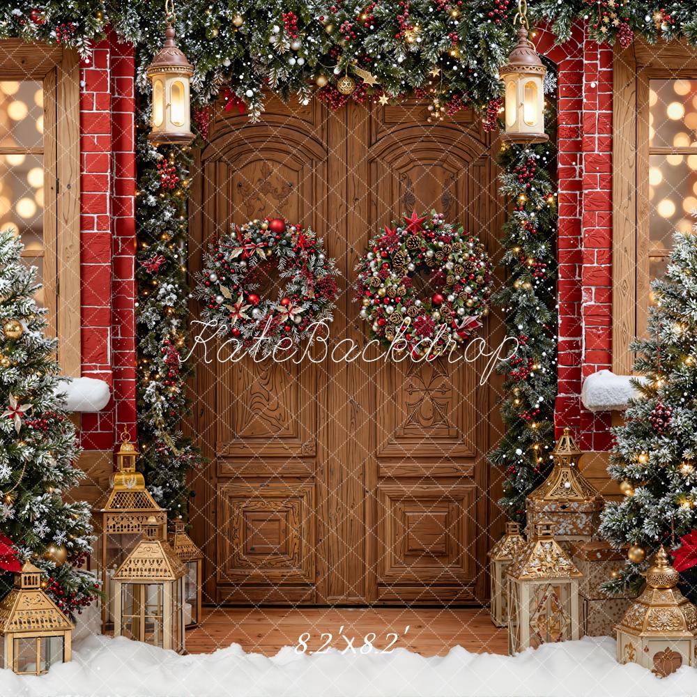 Kate Noël Porte Sapins Lumières Neige Toile de fond conçue par Emetselch - Kate Backdrop FR