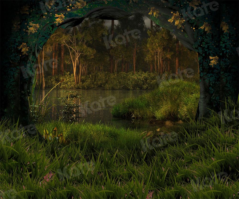 Kate Été Forêt Pêcher Vert Toile de fond pour la photographie - Kate Backdrop FR