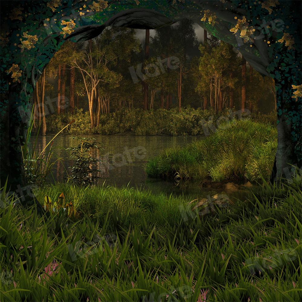 Kate Été Forêt Pêcher Vert Toile de fond pour la photographie - Kate Backdrop FR