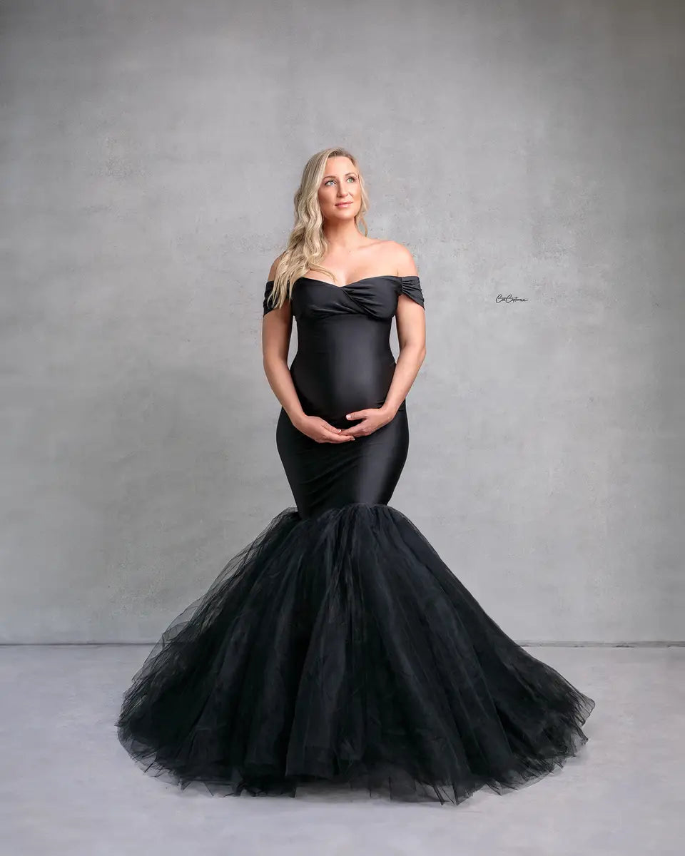 Offres Éclair #2 Kate Satin Manches courtes Sirène Maternité Robe pour Séance Photo - Kate Backdrop FR