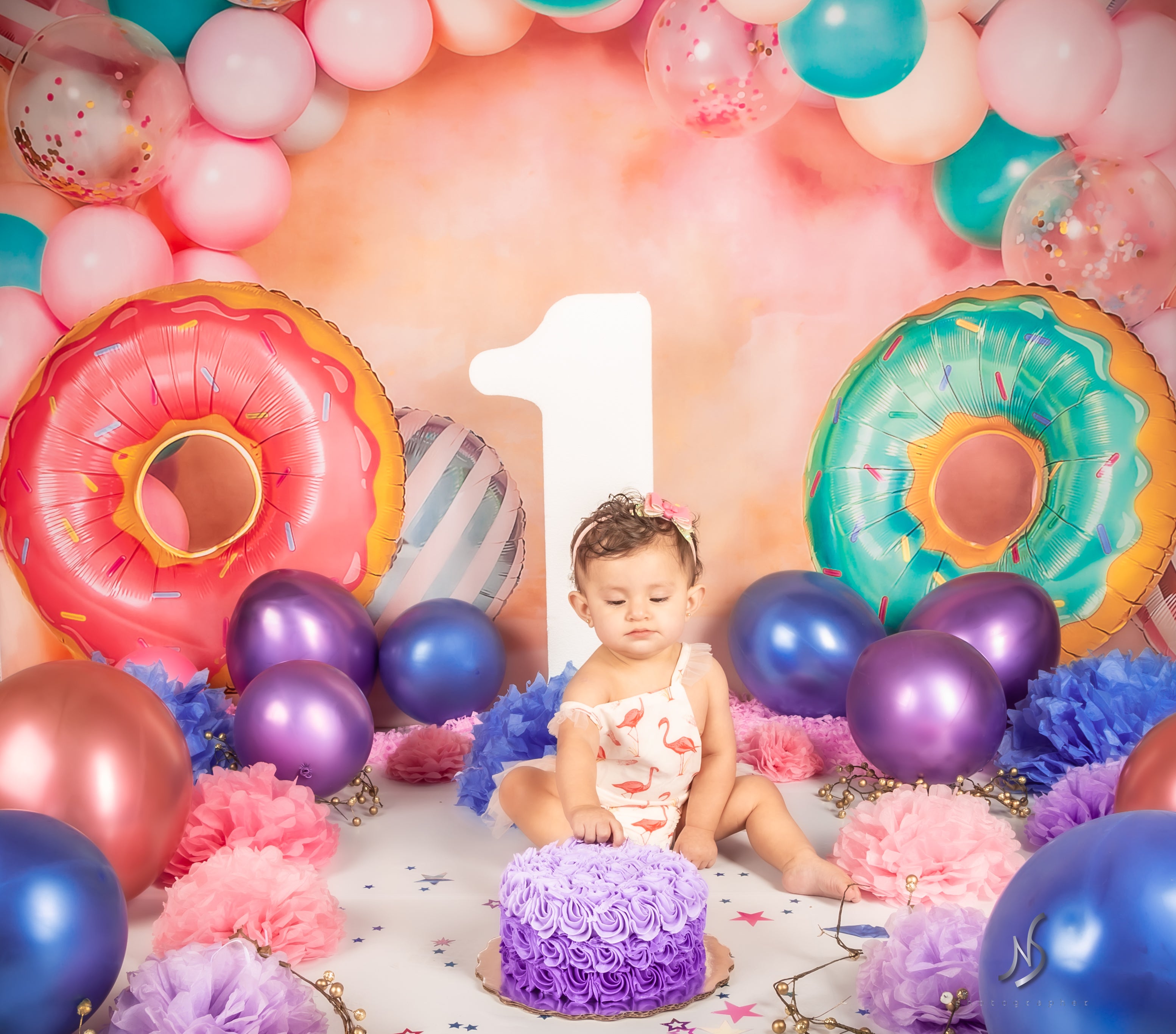 Kate Ballons Cake smash Donut Anniversaire Toile de fond conçu par Emetselch - Kate Backdrop FR