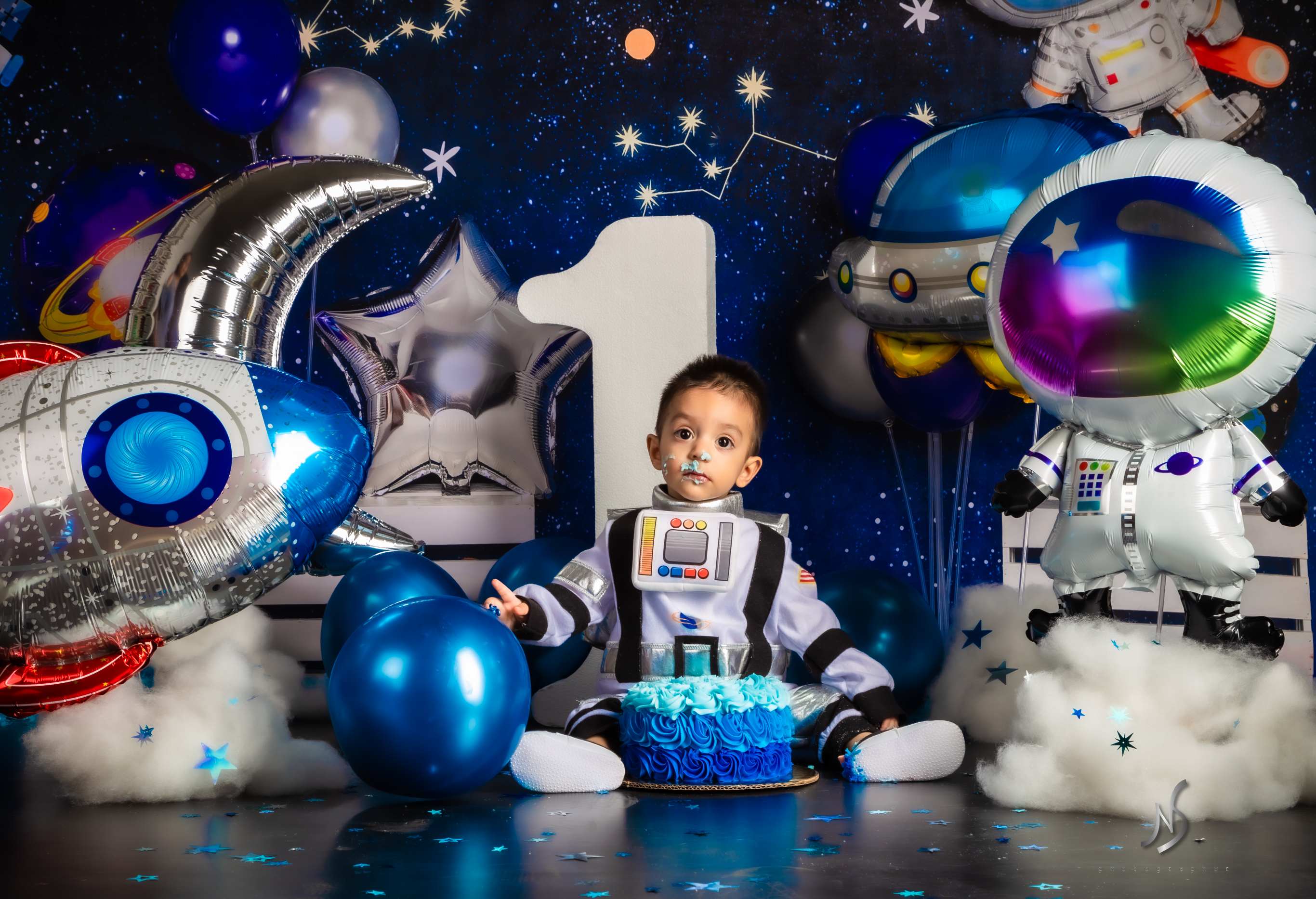 Kate Astronaute Univers Cake Smash Toile de fond conçu par Emetselch - Kate Backdrop FR