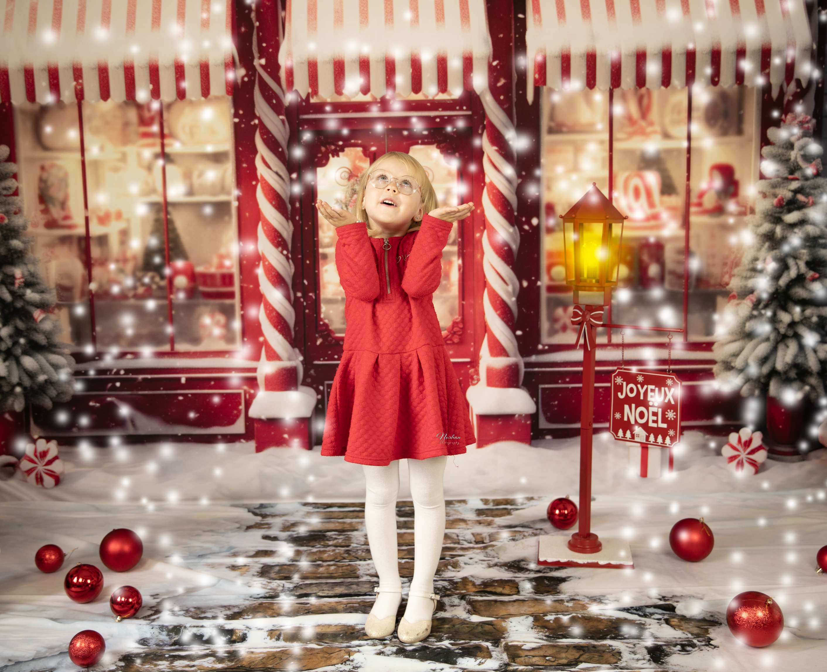 Kate Noël Rouge Magasin de bonbons Neige Toile de fond conçue par Emetselch - Kate Backdrop FR