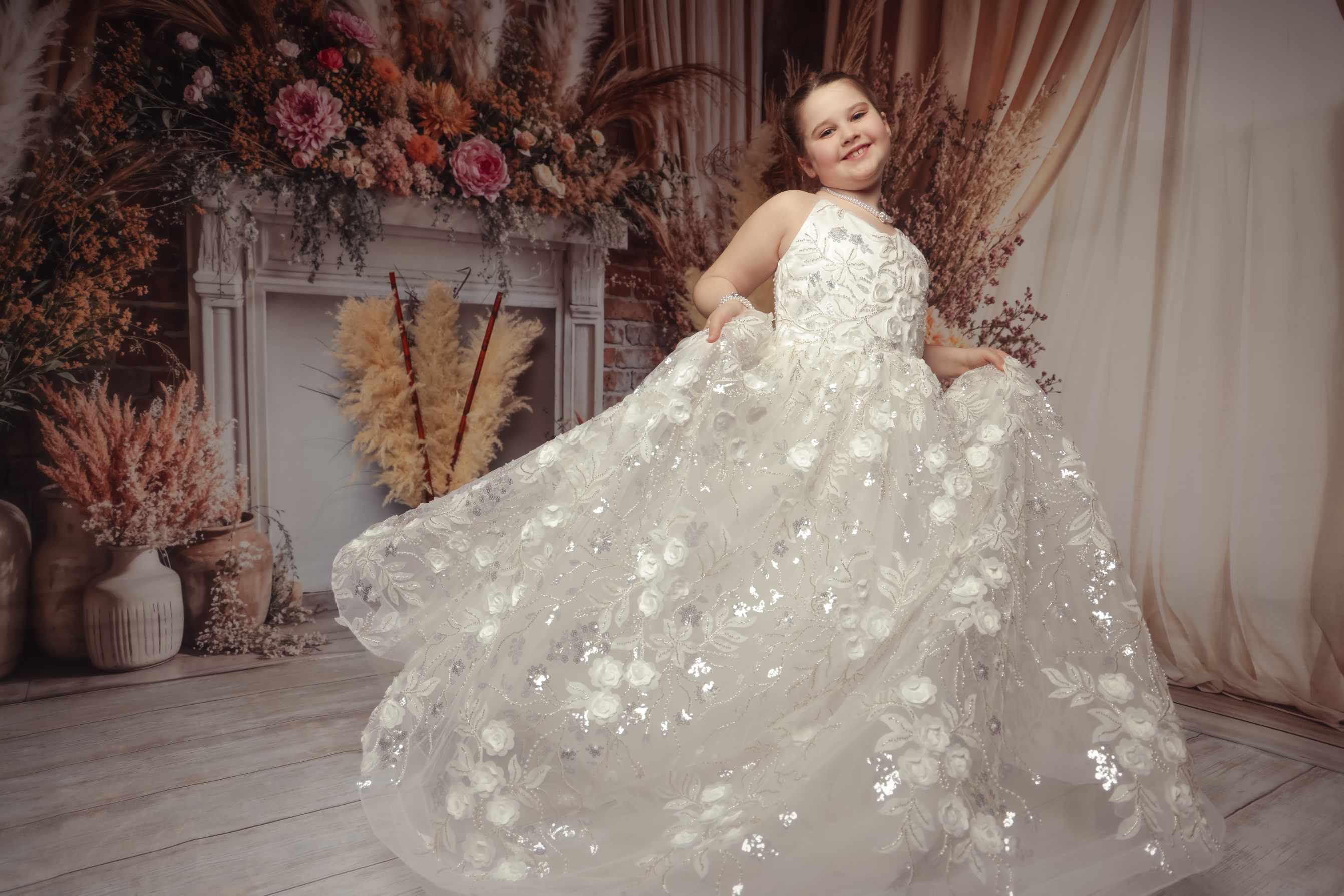 Kate Printemps/Été Blanc Robe de soirée Enfant Pour la Photographie - Kate Backdrop FR