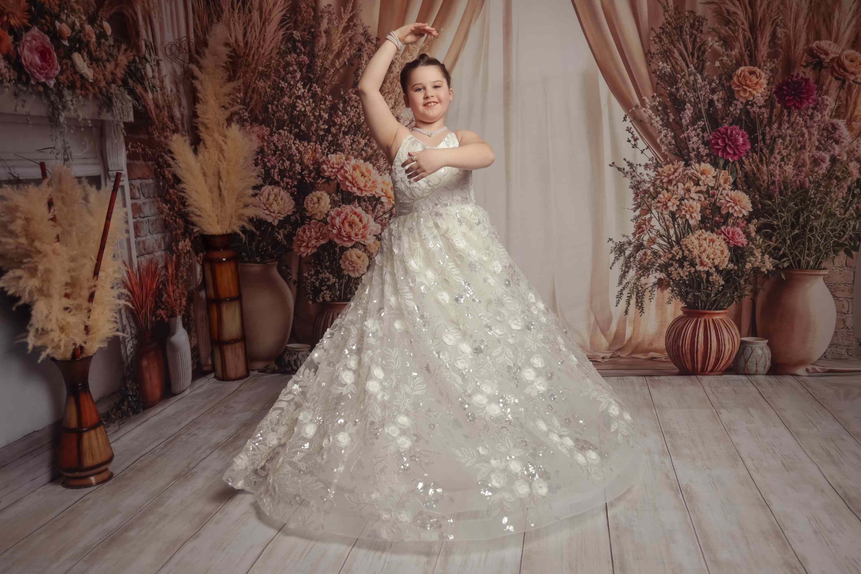 Kate Bohème Fleur Cheminée Rideau Beige Ensemble de chambre - Kate Backdrop FR