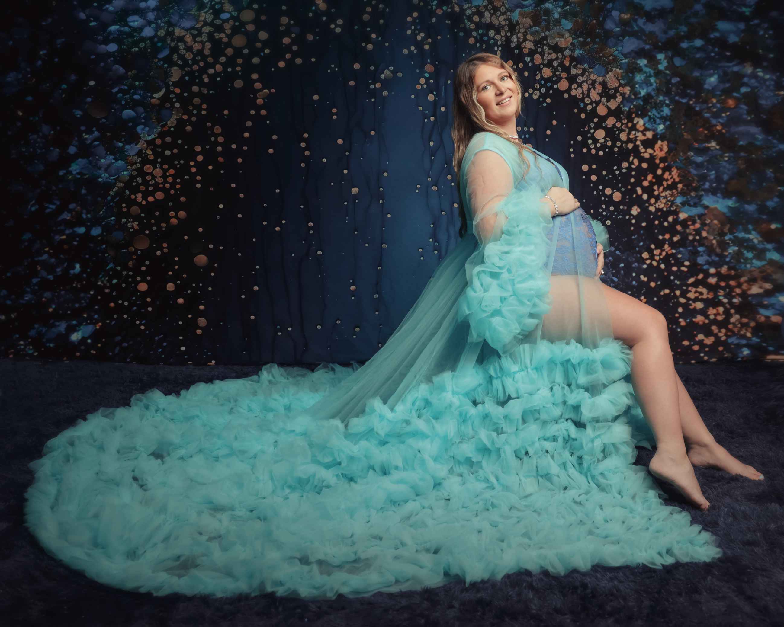 Kate Col en V Maille Manche mi-longue Longue Robe de Grossesse pour Séance Photo - Kate Backdrop FR