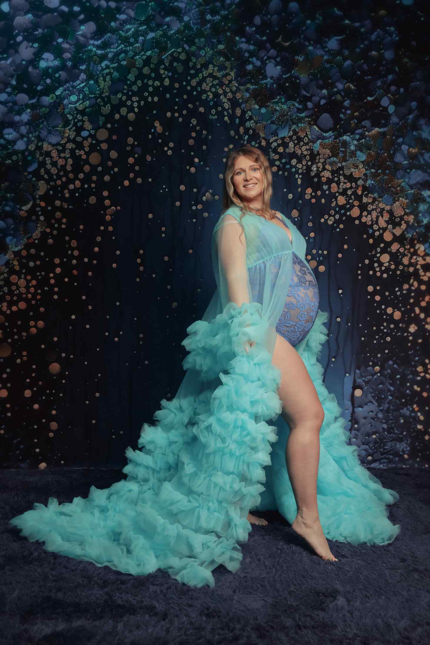 Kate Col en V Maille Manche mi-longue Longue Robe de Grossesse pour Séance Photo - Kate Backdrop FR