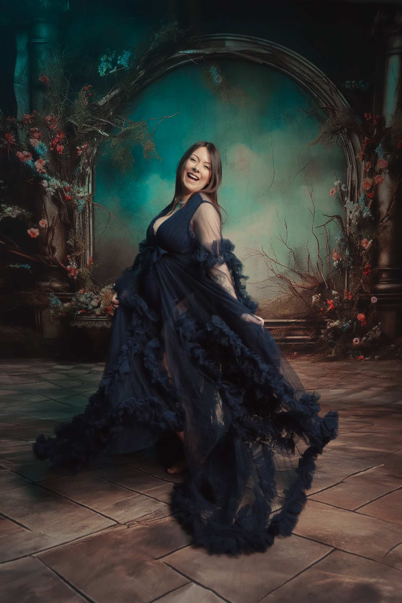 Kate Maille Col en V Manches longues Robe de Grossesse pour Séance Photo - Kate Backdrop FR