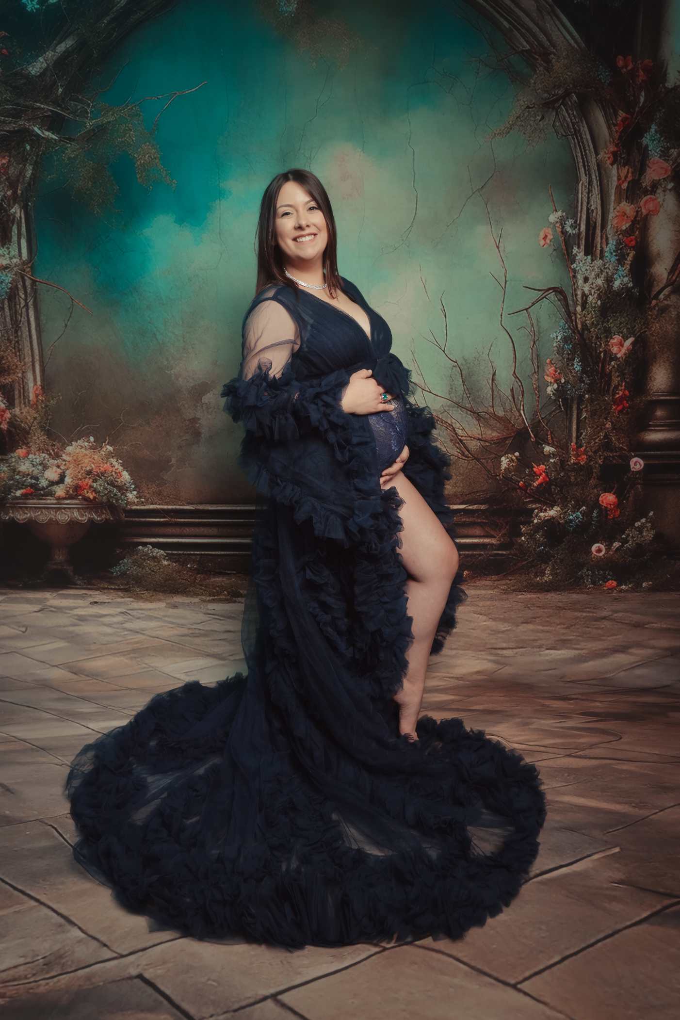 Kate Maille Col en V Manches longues Robe de Grossesse pour Séance Photo - Kate Backdrop FR