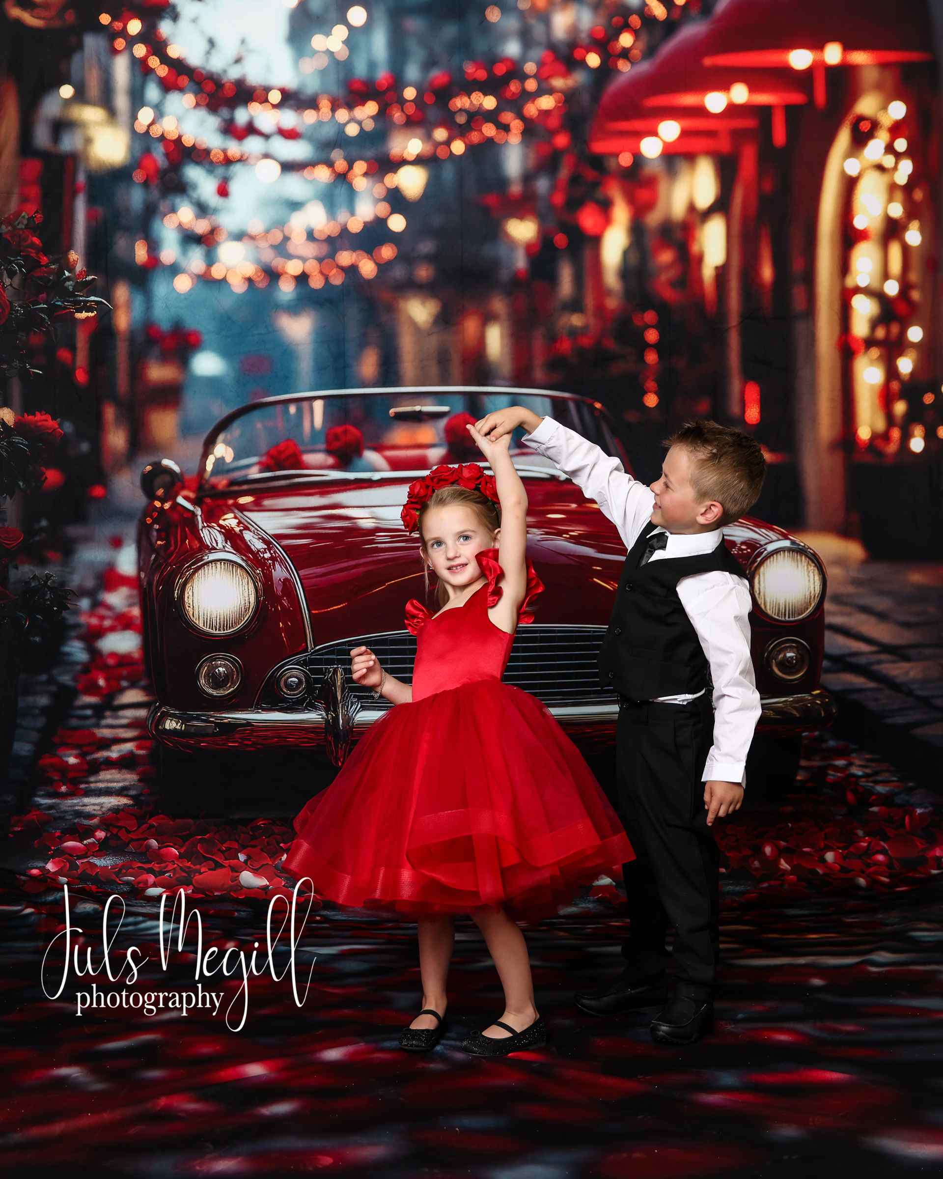 Kate Sweep Mur-à-Sol Saint-Valentin Voiture Rouge Toile de fond conçue par Patty Roberts - Kate Backdrop FR