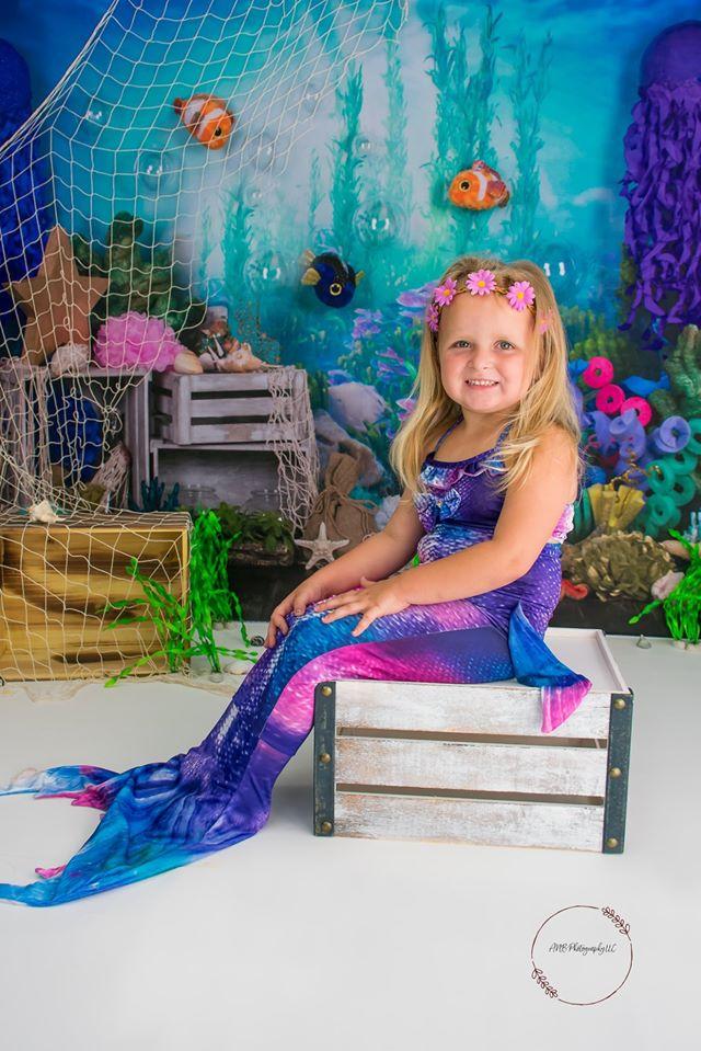 Kate Sirène Sous la mer 1er Anniversaire Été Toile de fond conçu par studio gumot - Kate Backdrop FR