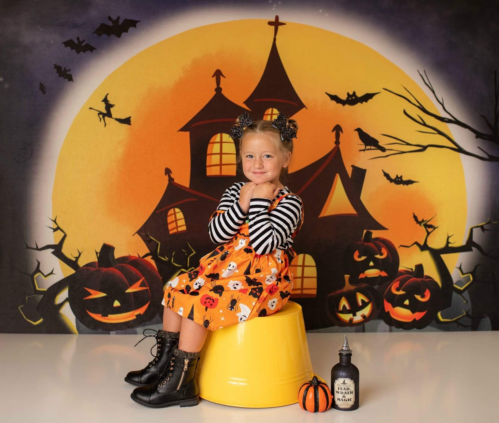 Kate Halloween Citrouilles Sorcière Maison Toile de fond conçue par Chain Photographie - Kate Backdrop FR