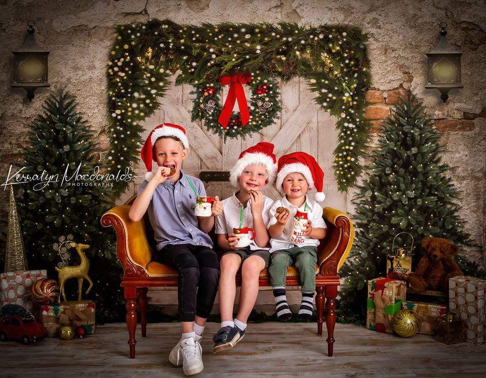 Kate Porte Mur de briques Toile de fond Arbres de Noël conçue par la photographie JS - Kate Backdrop FR