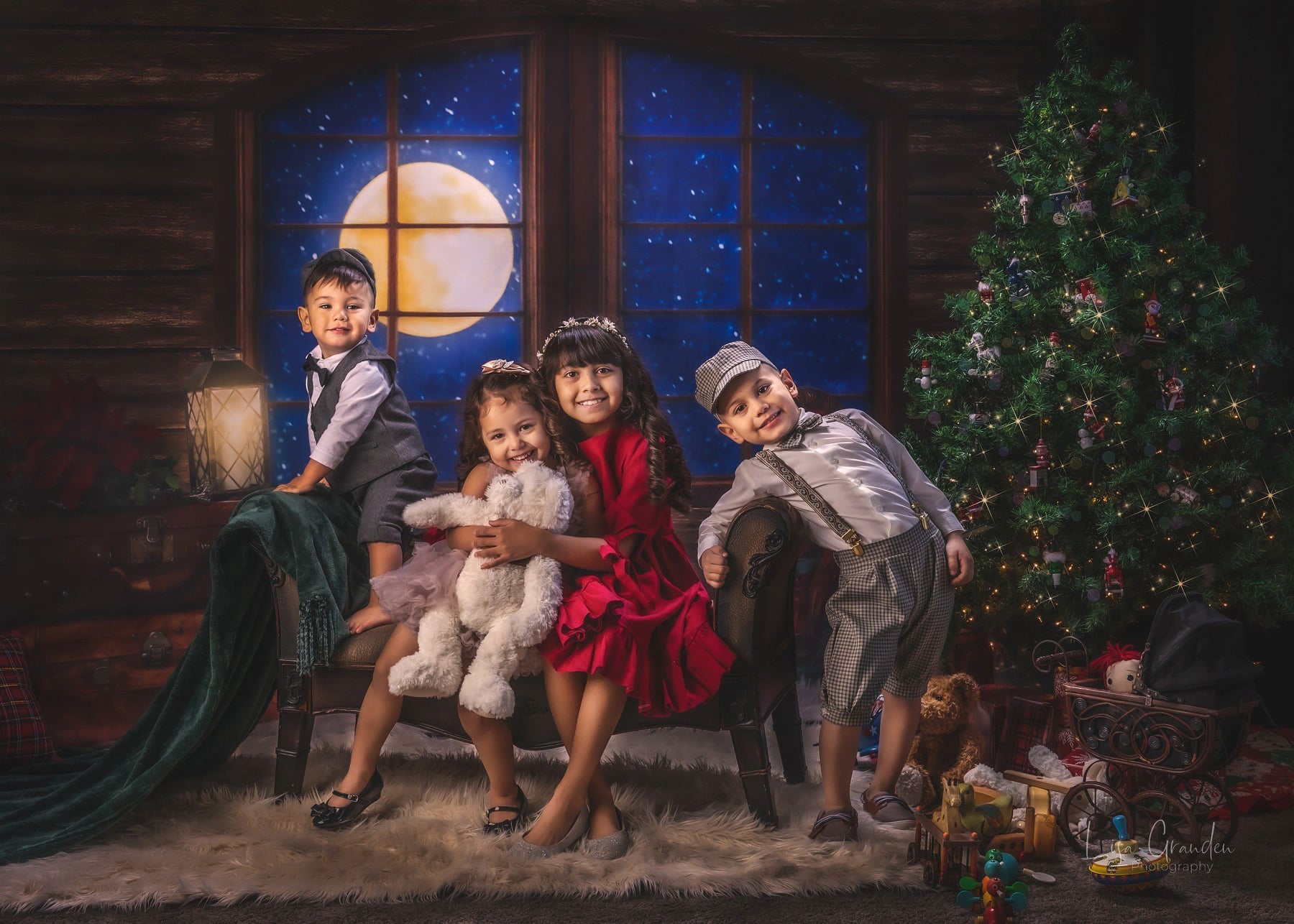 Kate Arbre de Noël Santa toile de fond pour la photographie conçu par Lisa Granden - Kate Backdrop FR