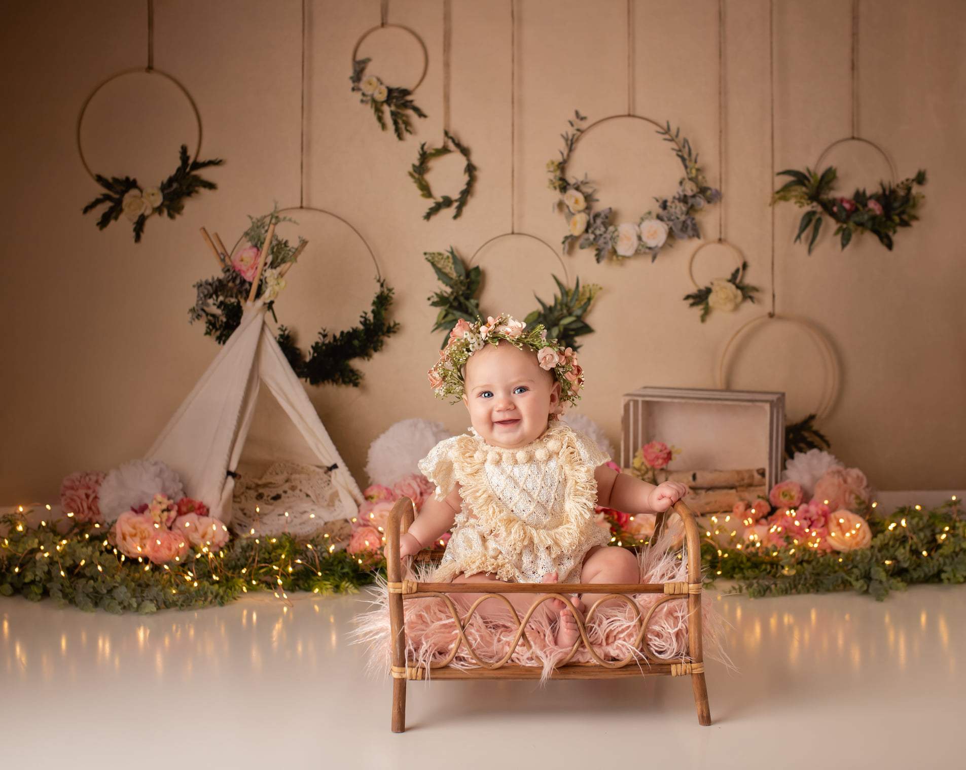 Kate Printemps Fleurs Camping Enfants Toile de fond conçu par Mandy Ringe - Kate Backdrop FR