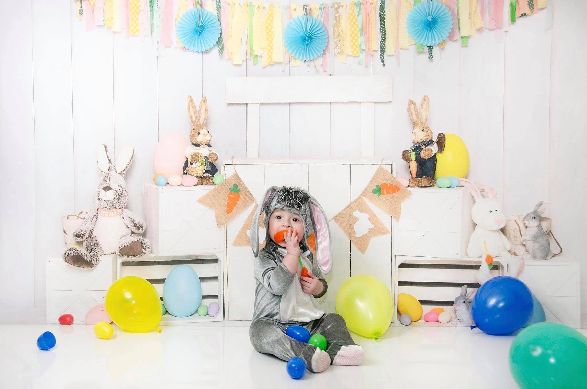 Kate Blanc Oeuf Lapin Pâques Bois Toile de fond conçue par Emetselch - Kate Backdrop FR