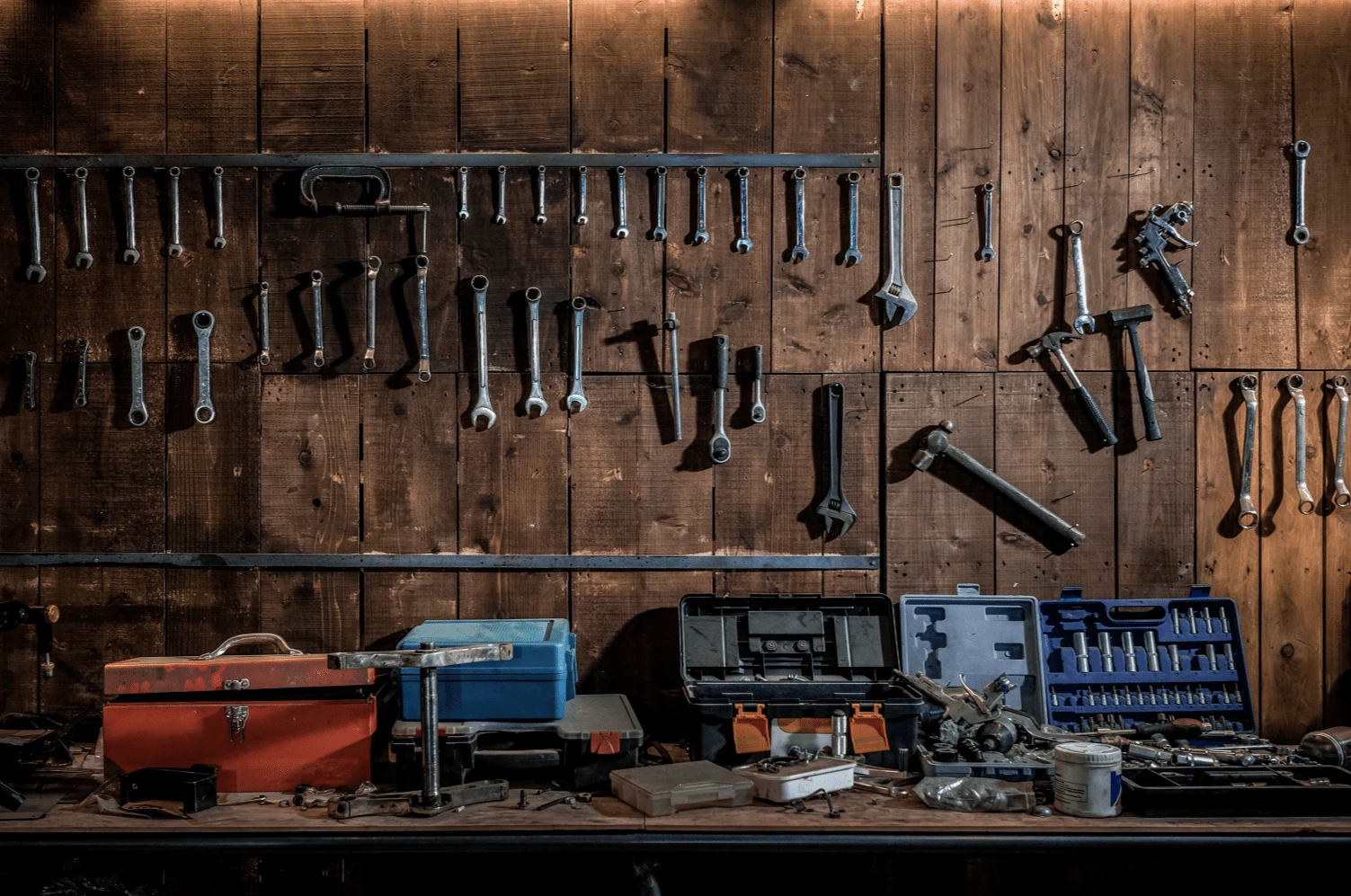 Kate Porte-outil Table Garage Bois Garçon Fête des pères Toile de fond pour la photographie - Kate Backdrop FR