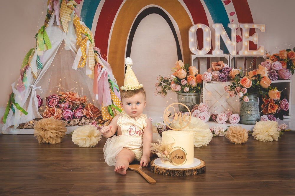 Kate Boho Arc-en-ciel Anniversaire Cake smash Toile de fond conçue par Emetselch - Kate Backdrop FR