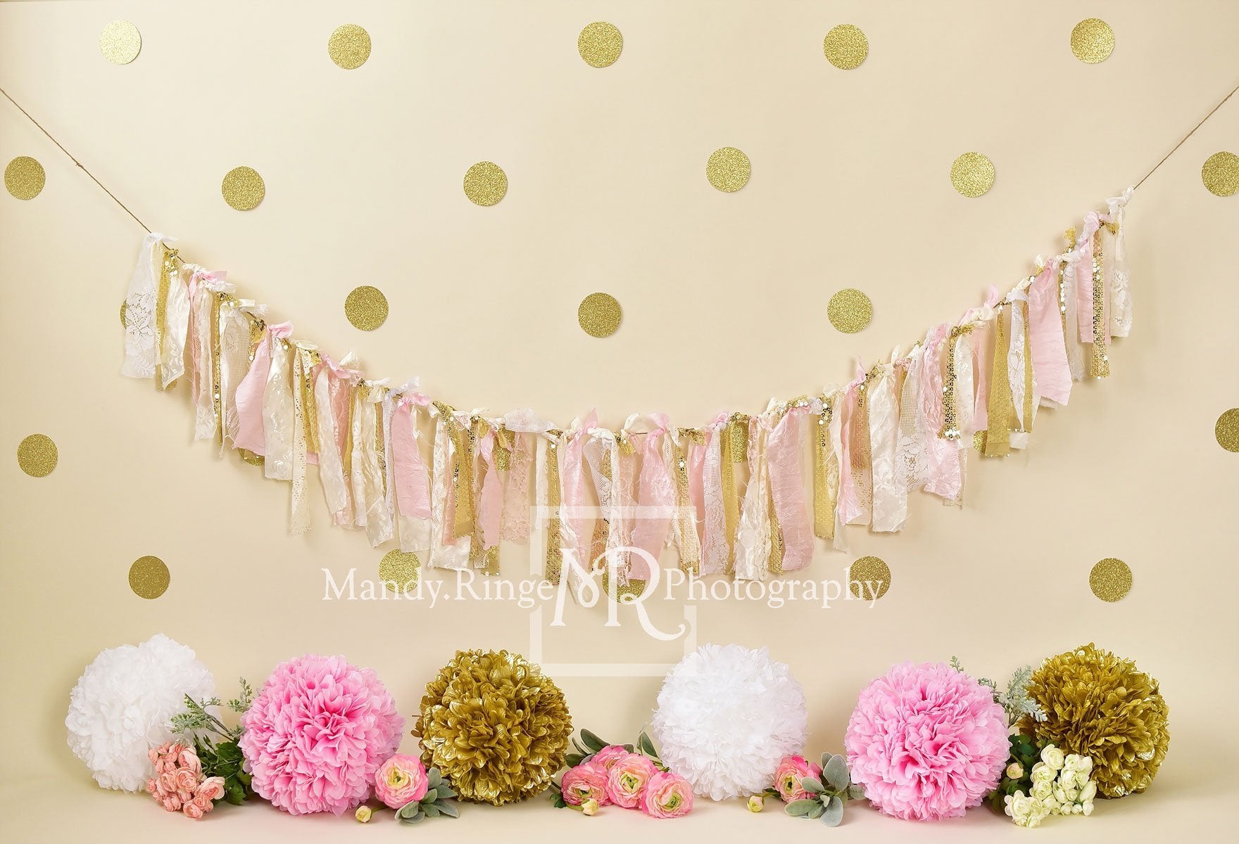 Kate Rose Anniversaire Pois doré Toile de fond conçue par Mandy Ringe - Kate Backdrop FR