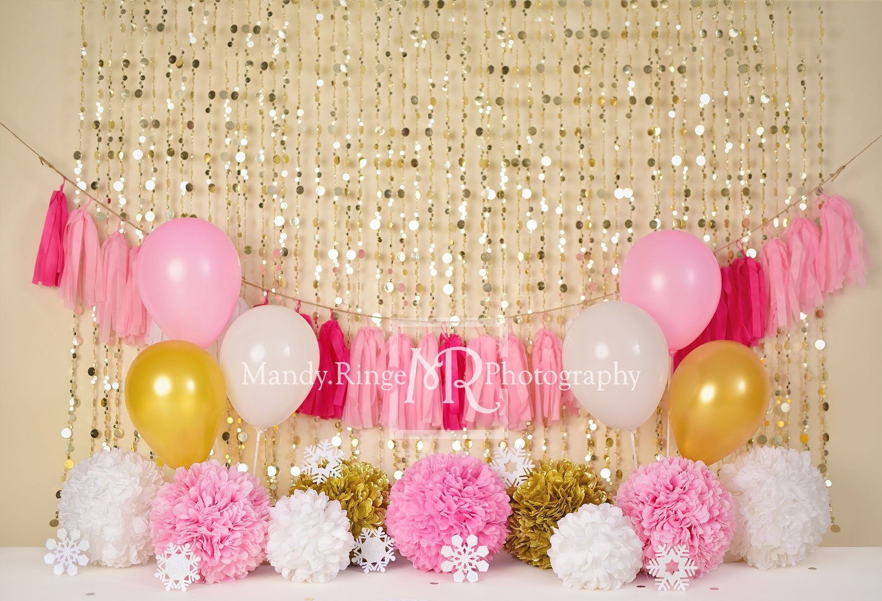 Kate Anniversaire Ballons Rose & Doré Toile de fond conçue par Mandy Ringe - Kate Backdrop FR