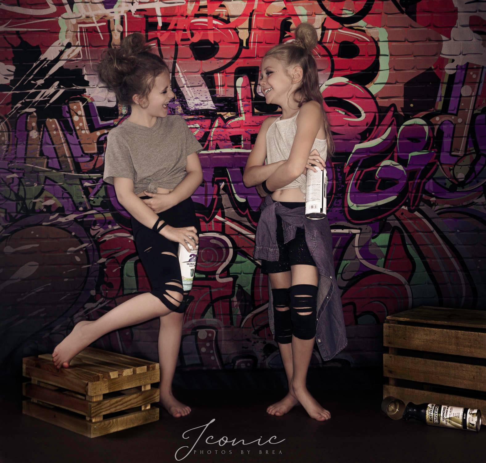 Kate Plancher Briques Gris Mur de graffiti Adolescent Toile de fond - Kate Backdrop FR