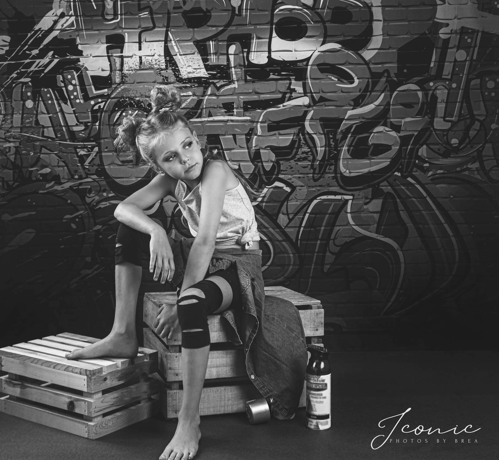 Kate Plancher Briques Gris Mur de graffiti Adolescent Toile de fond - Kate Backdrop FR