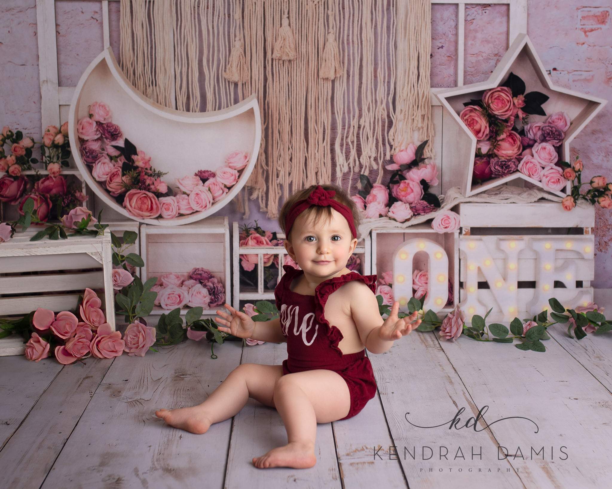 Kate Anniversaire Fleurs Boho Cake Smash Toile de fond Conçu par Emetselch - Kate Backdrop FR
