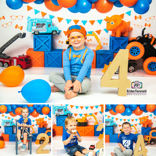 Kate Ballons Jaune & Bleu Cake Smash Nerd Toile de fond conçu par Leila Hale - Kate Backdrop FR